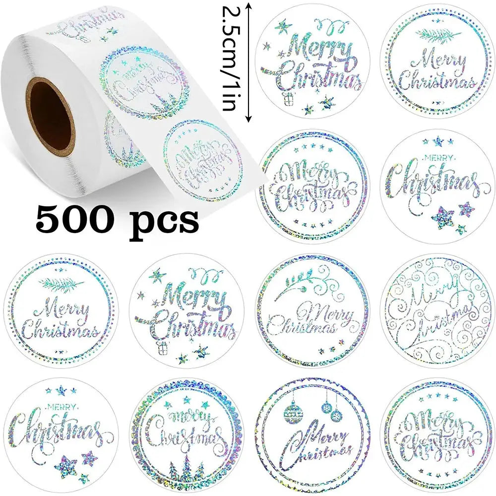 500 Pieces Golden Snowflake Christmas Stickers Roll Transparent Self Adhesive For Gift Wrapping Scrapbooking