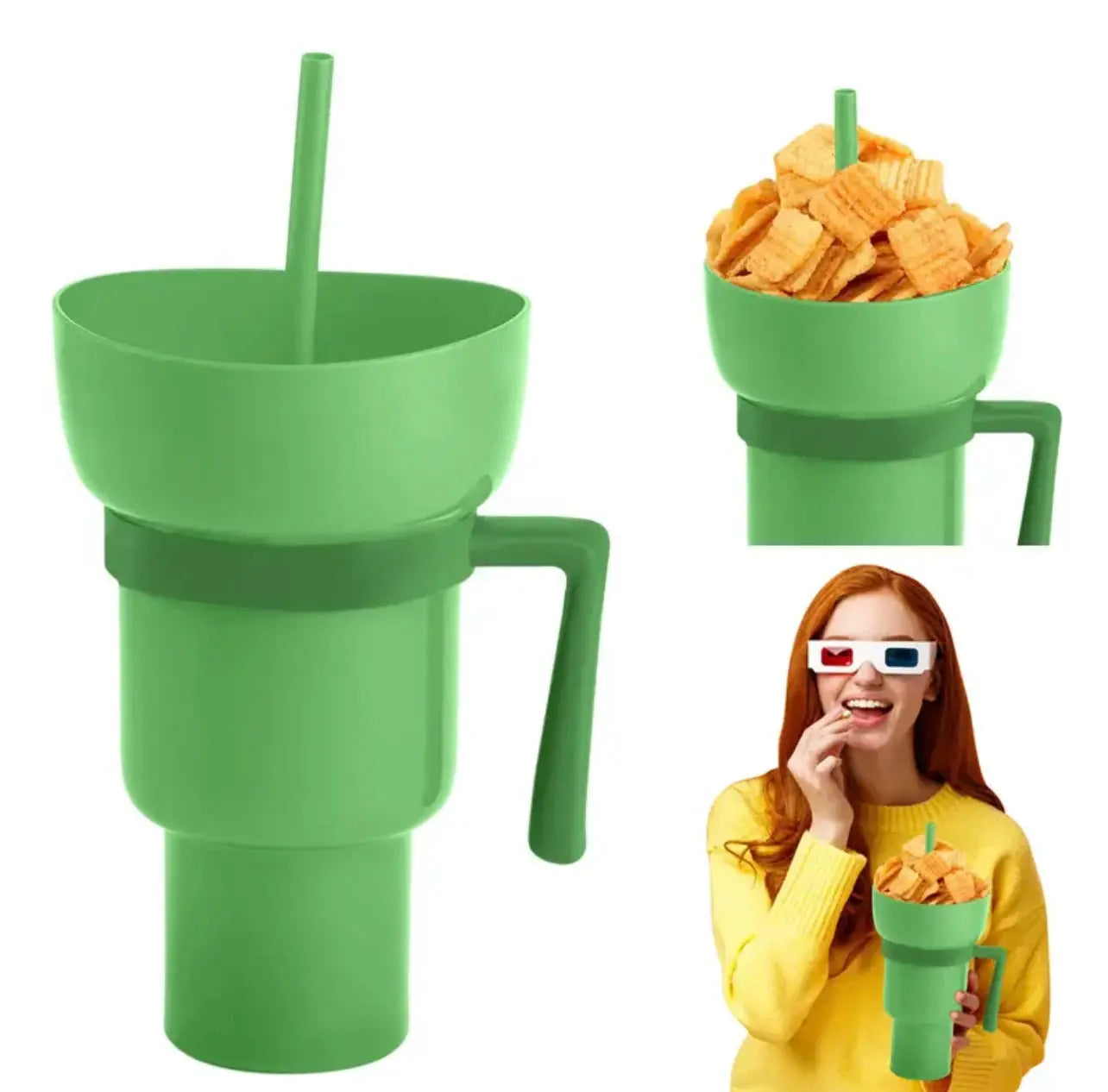 2 In 1 Popcorn Snack Cup With Integrated Beverage Cup And Handle Portable Novel Design For Movies And Parties