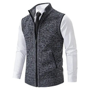 Men's knitted sleeveless zip-up cardigan vest with stand collar in heather gray