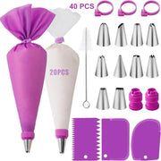 Silicone Piping Bags And Tips Set For Cake Decorating Reusable Pastry Tool With Stainless Steel Nozzles