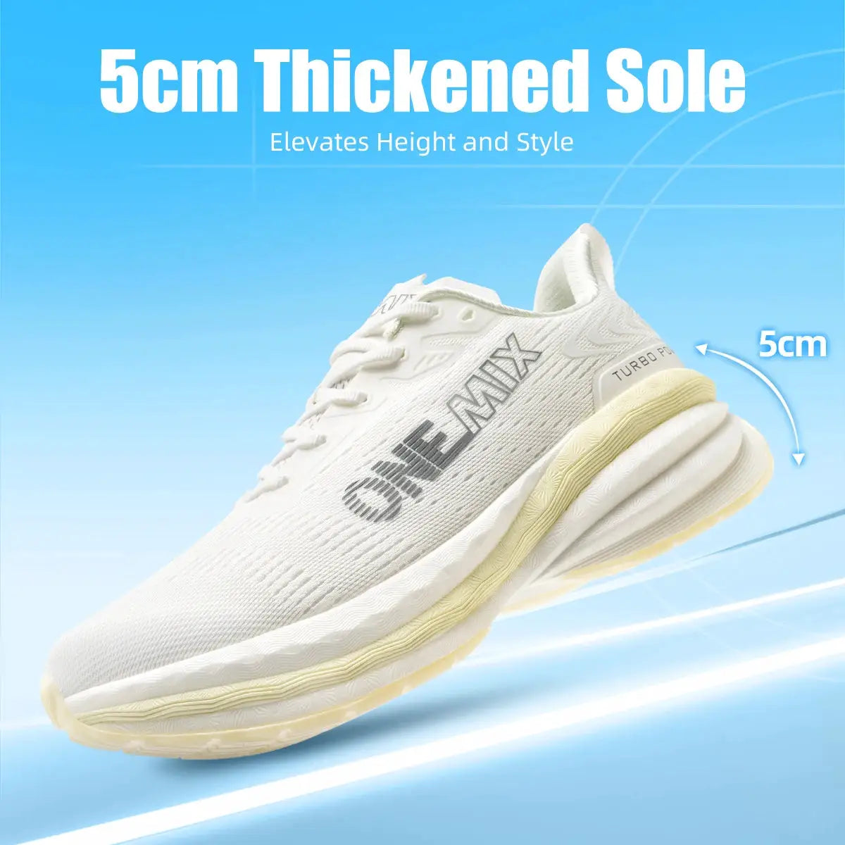 ONEMIX men's running shoes with white breathable mesh and thick 5cm air-cushion sole