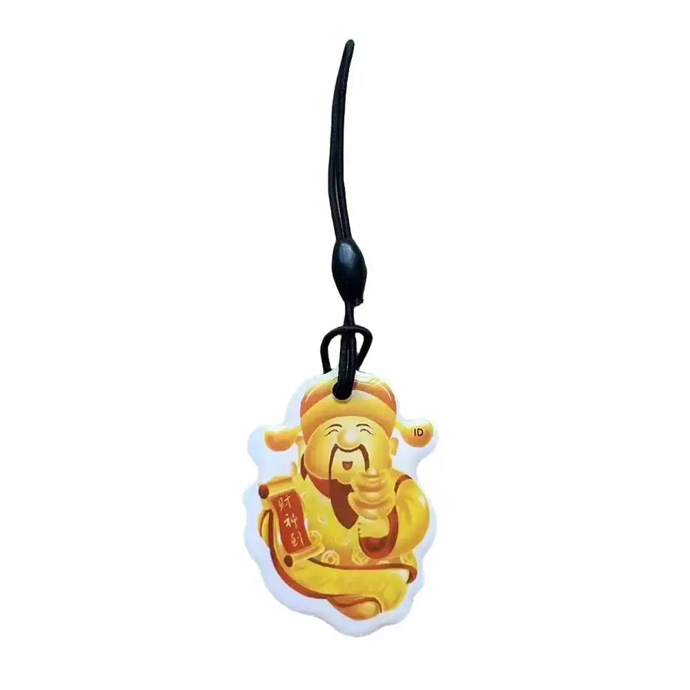 RFID key tag blank chip card EM4305/T5577, 125KHz, yellow gold deity charm keychain.
