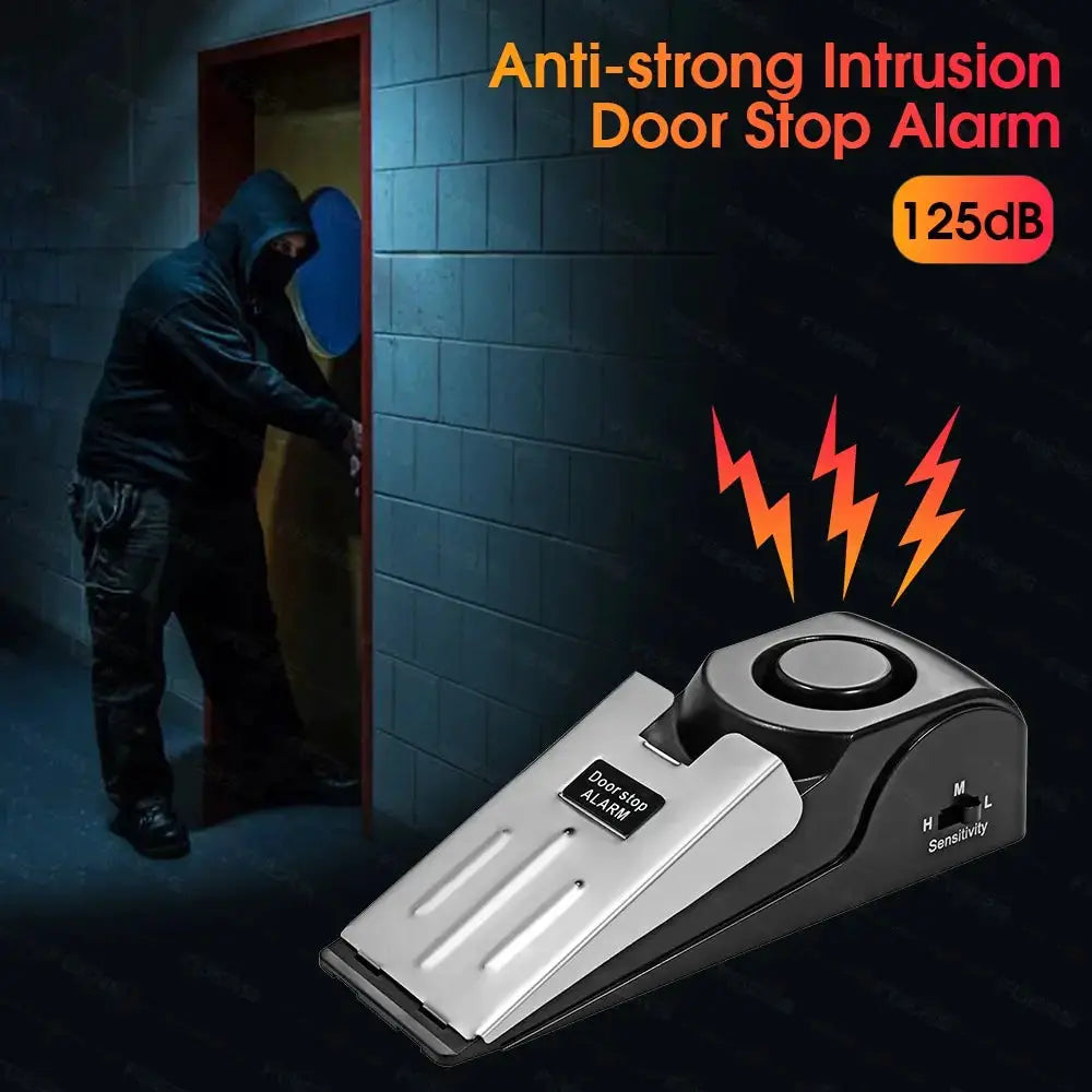Simples Market 2-pack wireless door stop alarm system, 125dB, black and silver door stopper.