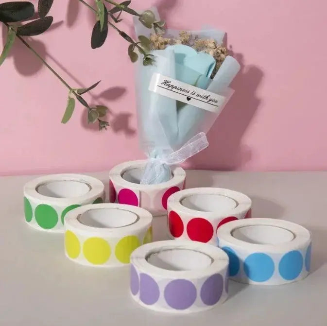 1000 Color Dot Label Stickers Coated Paper Round Sticker Rolls for Color Coding Kawaii Stationery Aesthetic