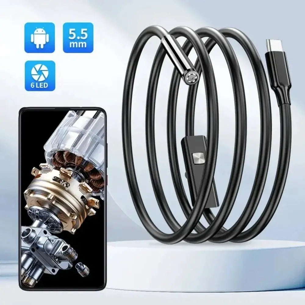 5.5mm USB Borescope Camera For OTG Android Type C Phones IP67 Waterproof With 6 LED Lights