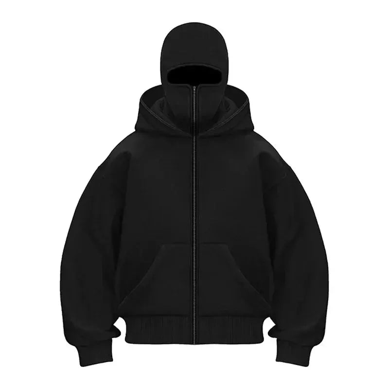 Urban Harajuku Balaclava Double Hooded Sweatshirt Unisex Warm Winter Streetwear Y2K Gothic Style