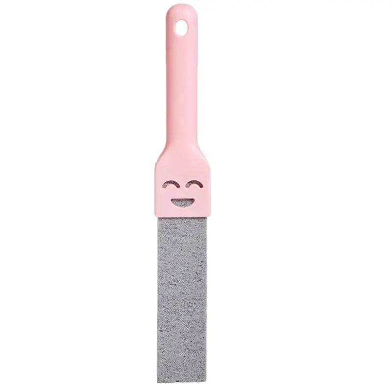Pumice stone cleaning stick with pink handle and gray stone for bathroom tile and toilet cleaning