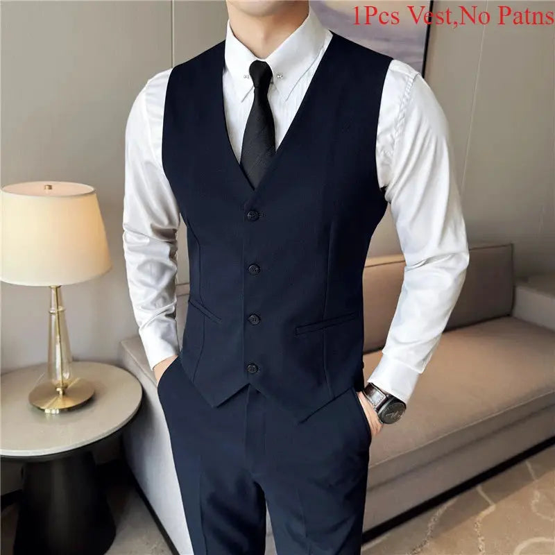 Waistcoat vest, Simples Market, solid color, men's formal/business attire (S-7XL)