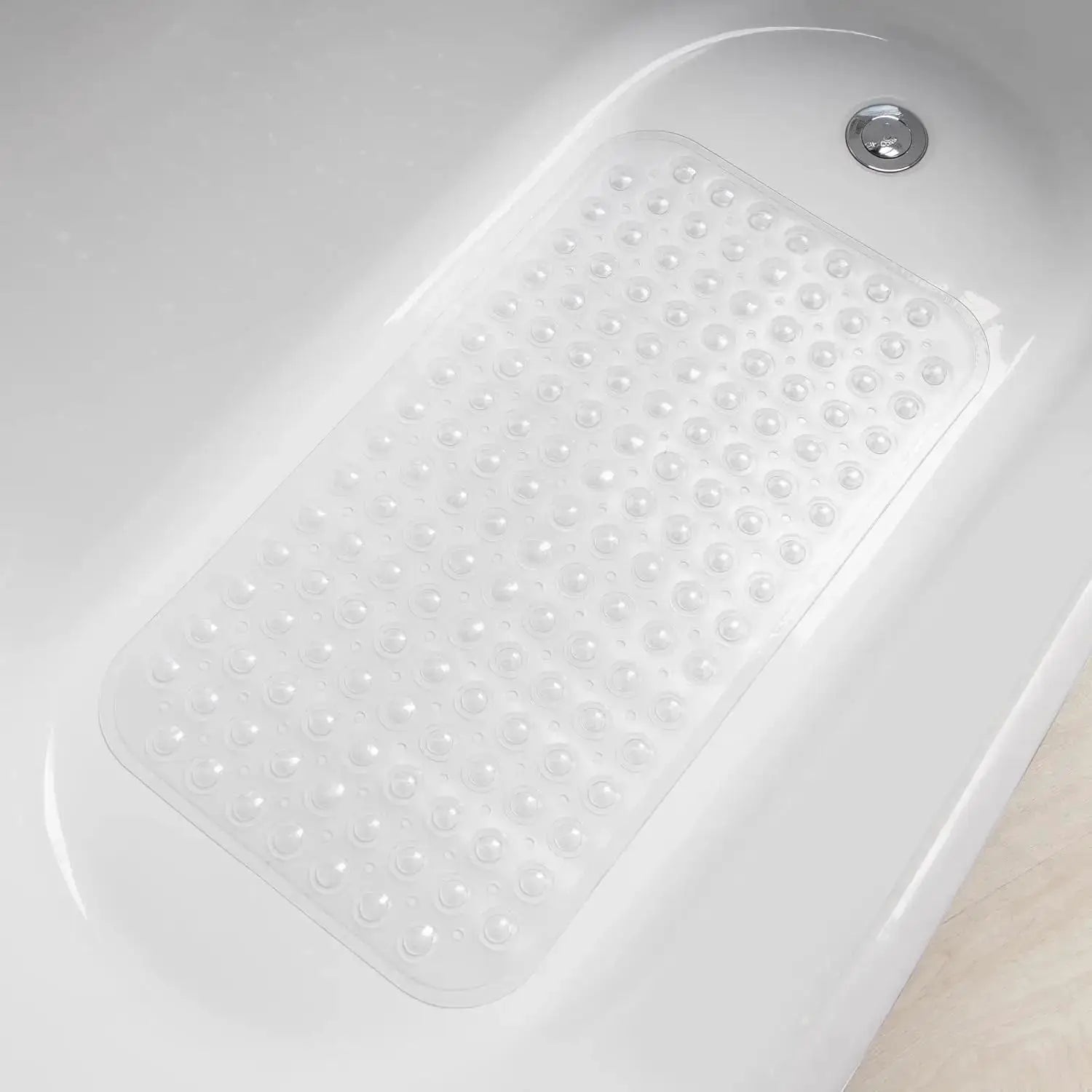  Bath mat, PVC non-slip with suction cups and drainage holes, white, 38×70 cm