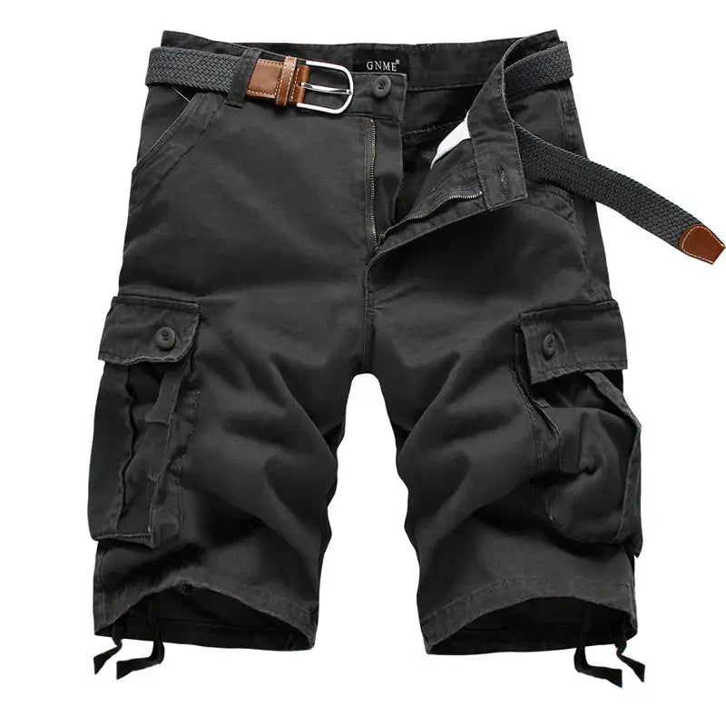 Men's cargo shorts by Simples Market in black knee-length with belt and multiple pockets
