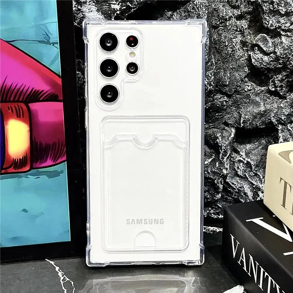 NovaGuard Clear Shockproof TPU Wallet Case For Samsung Galaxy S24 S23 S22 S21 Ultra Note Series Card Holder Slim Transparent