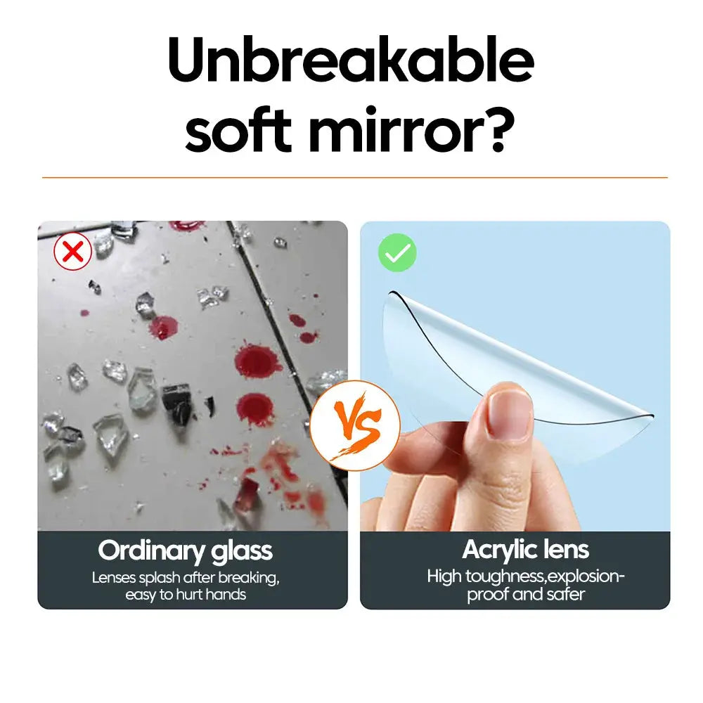 Smartphone camera lens selfie mirror clip kit by Simples Market; acrylic lens shown as durable alternative to ordinary glass.