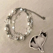 Double Layer Pearl Beaded Bracelet Inspired By Little Red Book Trend Star Shaped Jewelry Elegant Strand Wristband