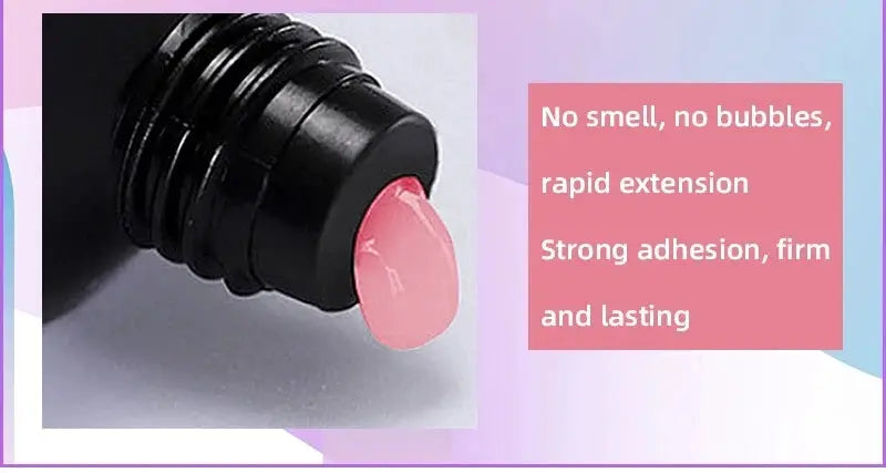 Nail extension gel set; pink gel drop from a black bottle for manicure kit