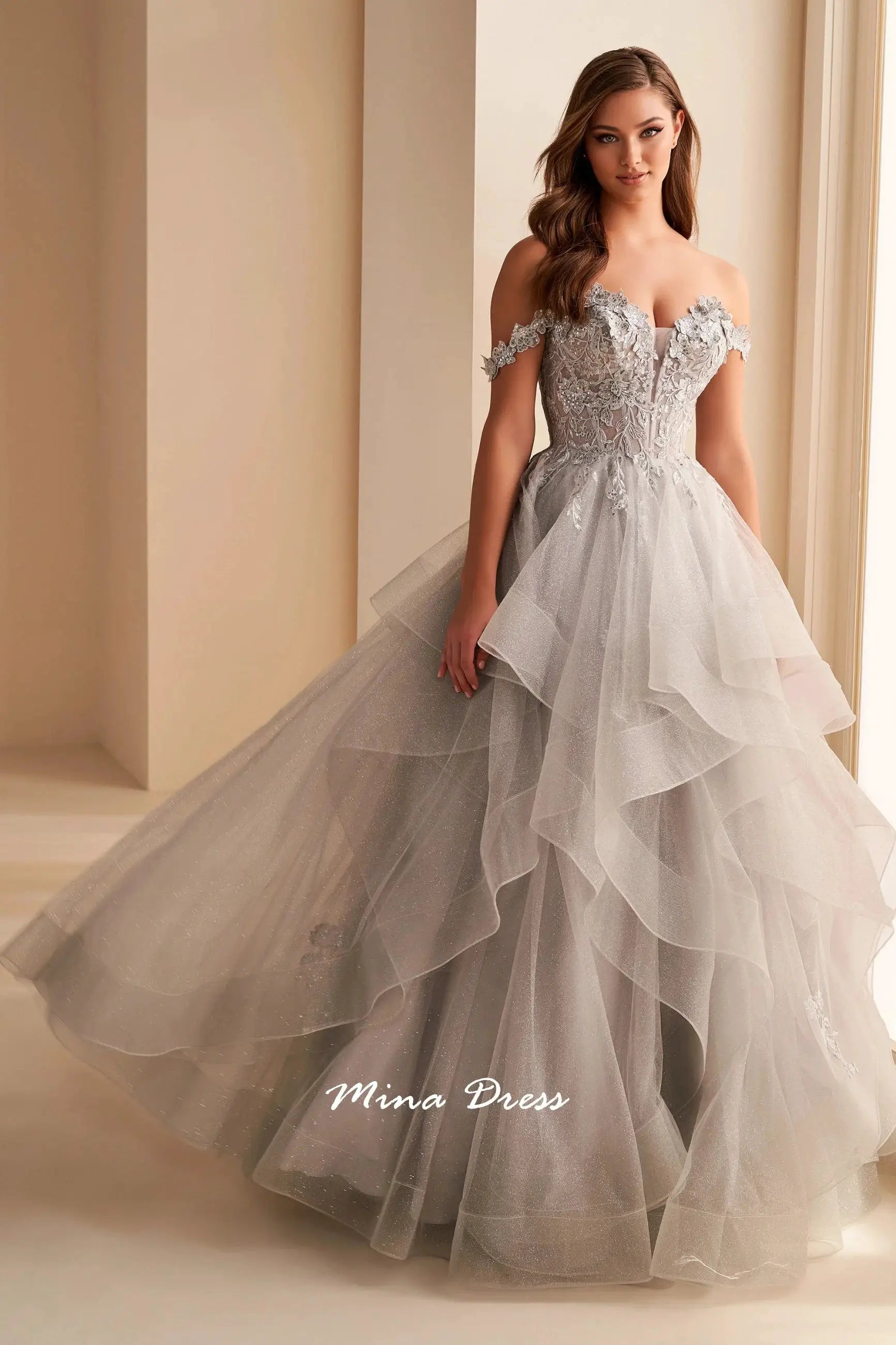 Mina Removable Shoulder Strap Evening Gown Backless Lace Applique Prom