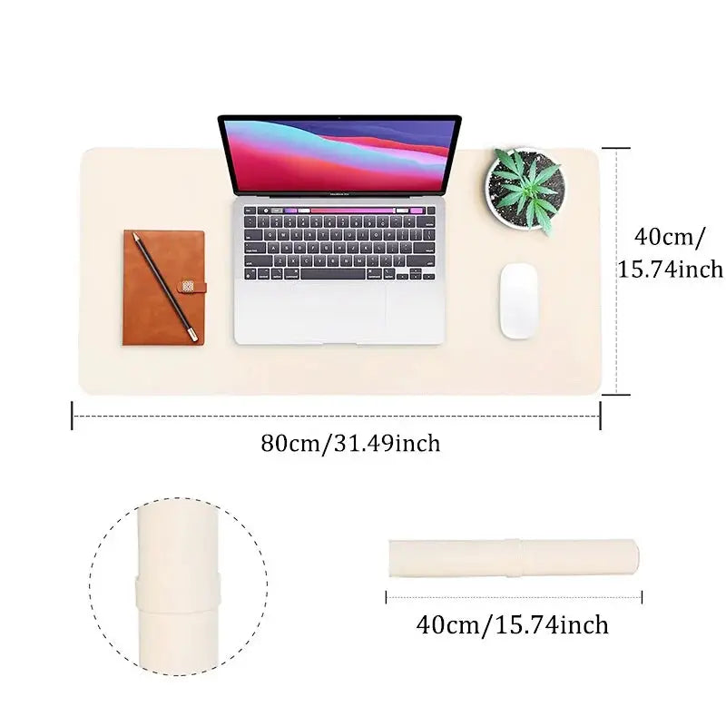 Portable Large Gaming Mouse Pad Waterproof Non Slip PU Leather Suede Desk Mat For Computer Keyboard White