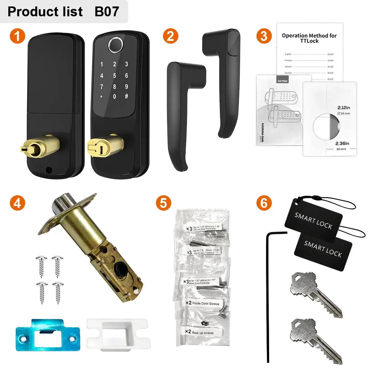 Simples Market wifi smart door lock with keypad and biometric fingerprint, black finish, includes handles