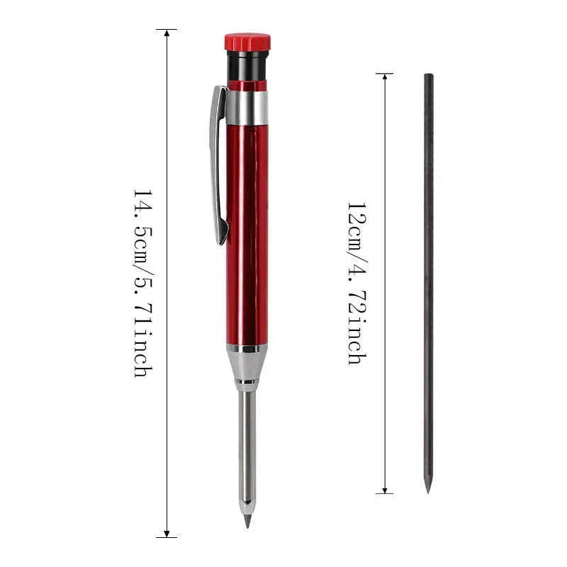 Simples Market 6-piece red metal carpenter pencil set with built-in cap sharpener and 2.8mm lead.