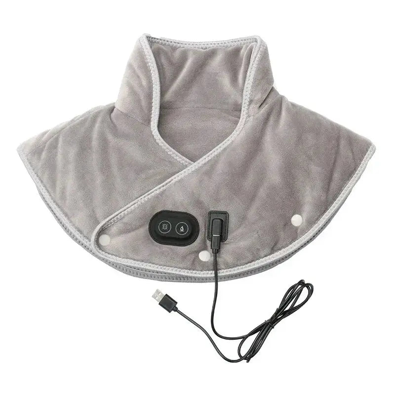 Electric heating neck and shoulder wrap by Simples Market with USB controller in gray plush fabric