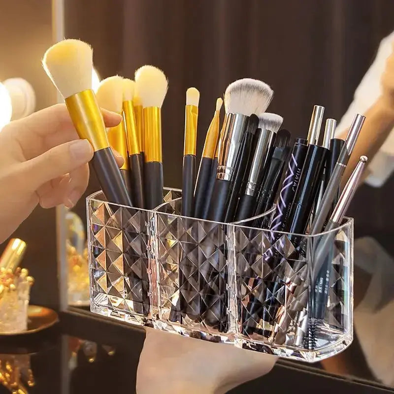 Diamond Patterned Mirror Cabinet Storage Box For Bathroom Vanity Cosmetic Organizer Lipstick Holder Transparent Design