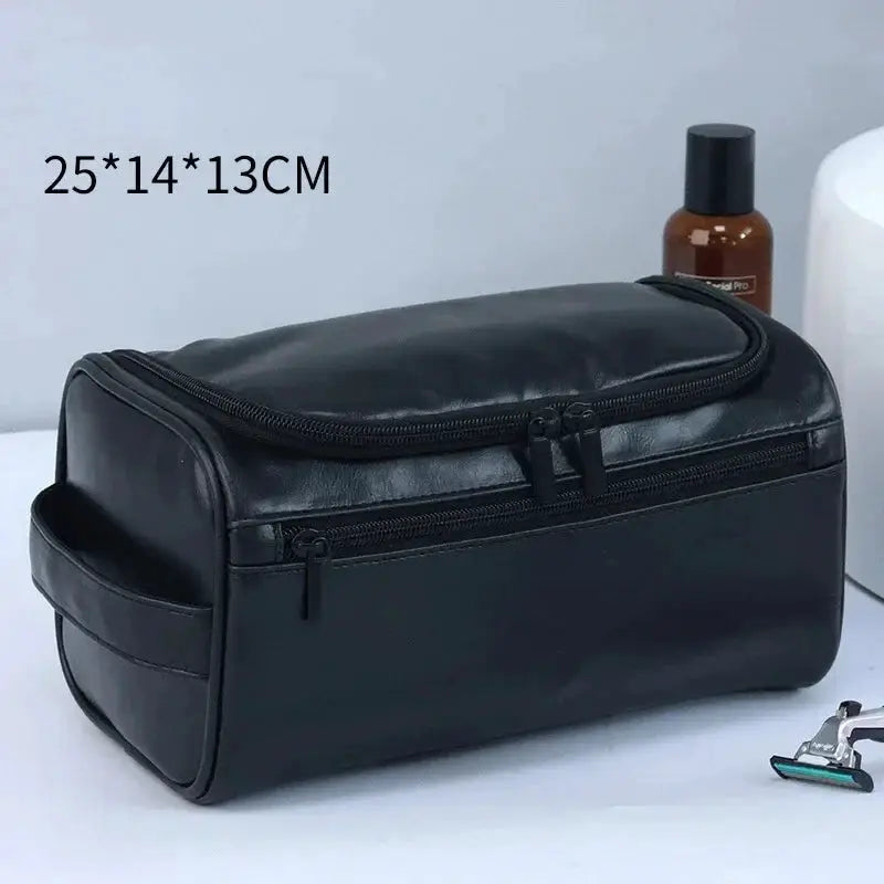 BrandX Leather Toiletry Bag Dopp Kit For Men And Women Hanging Travel Organizer Water Resistant PU Leather
