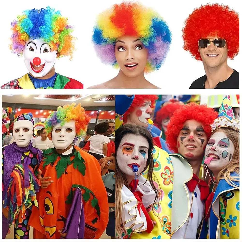 Women colorful cosplay wig set with short, wavy curly synthetic hair in rainbow colors Simples Market