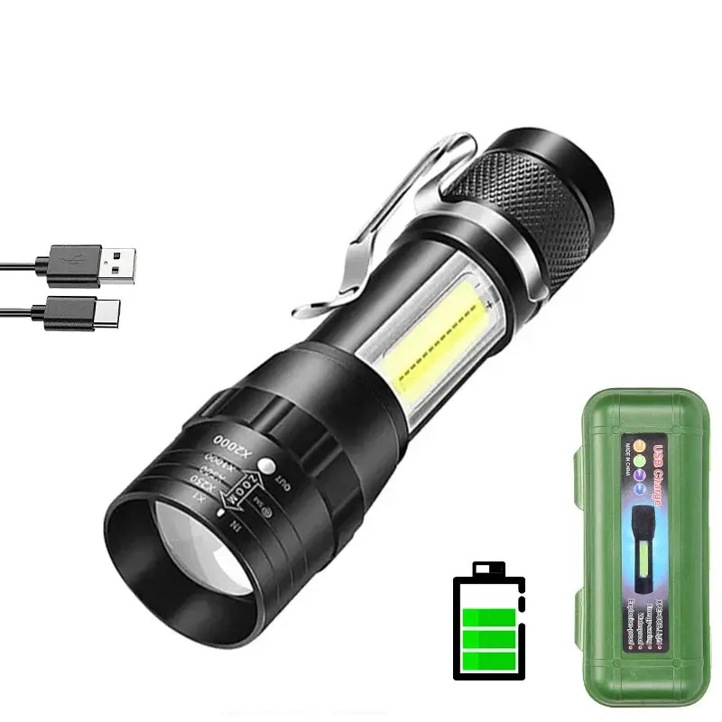 SummitBeam Portable Rechargeable LED Flashlight With Pen Clip Zoomable Waterproof Torch Side Light For Outdoors