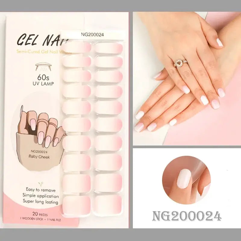 NailLux Semi Cured Nail Wraps For 16 To 20 Tips Easy Full Cover Adhesive Press On Nails Gel Finish UV LED Compatible