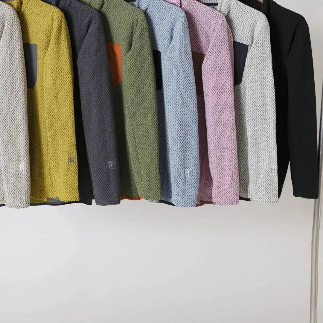 Semi-zip fleece sweatshirts with wavy texture, long-sleeve, multicolor set by Simples Market