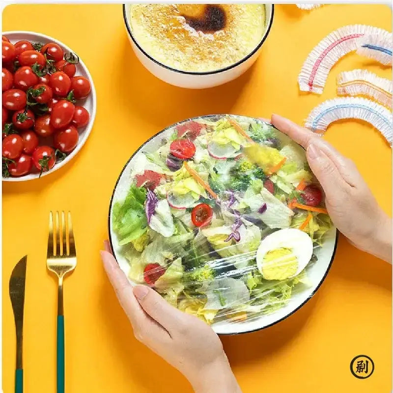 100 Pcs Elastic Food Covers Disposable Plastic Bowl Lids For Fruit And Vegetable Storage Freshness Seal Wraps