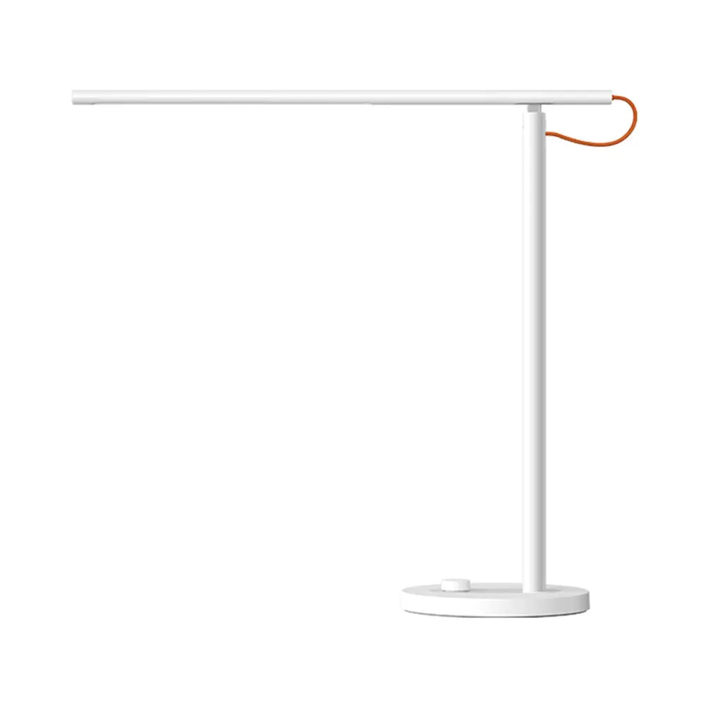 MIJIA table lamp 1S white desk lamp with slim horizontal LED bar, round base, and orange power cord.