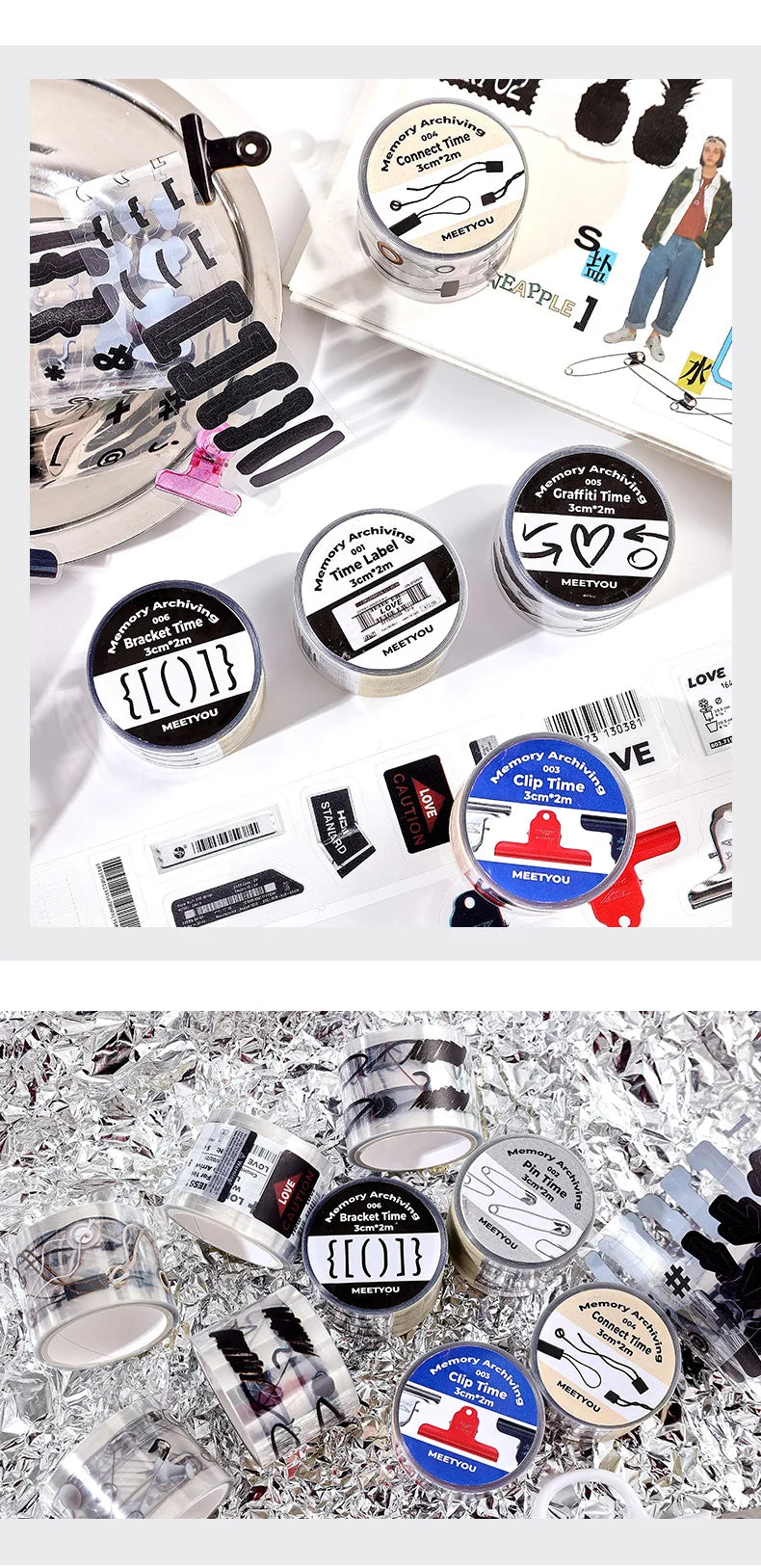 Washi tape set by Simples Market; memory-archiving designs, 3cm×2m rolls