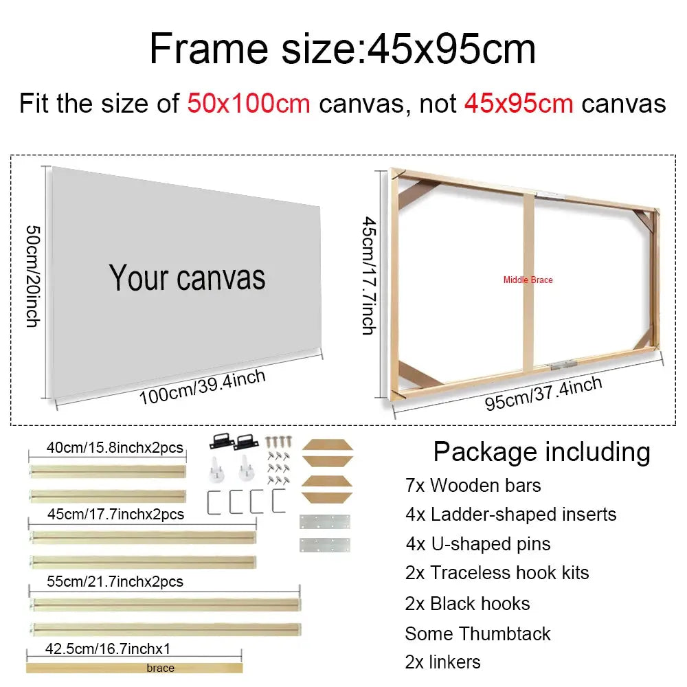 Simples Market natural wooden canvas frame set with mounting hardware for 50x100 cm canvases