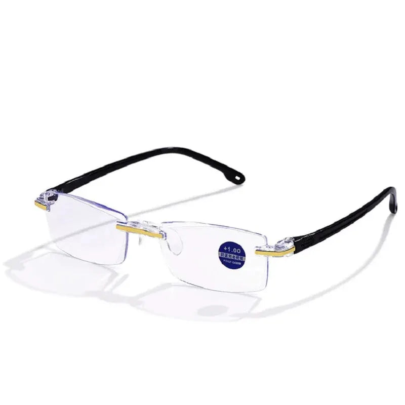 Klassnum 2025 Rimless Reading Glasses for Men and Women Ultralight Retro Square Eyewear Anti Blue Light