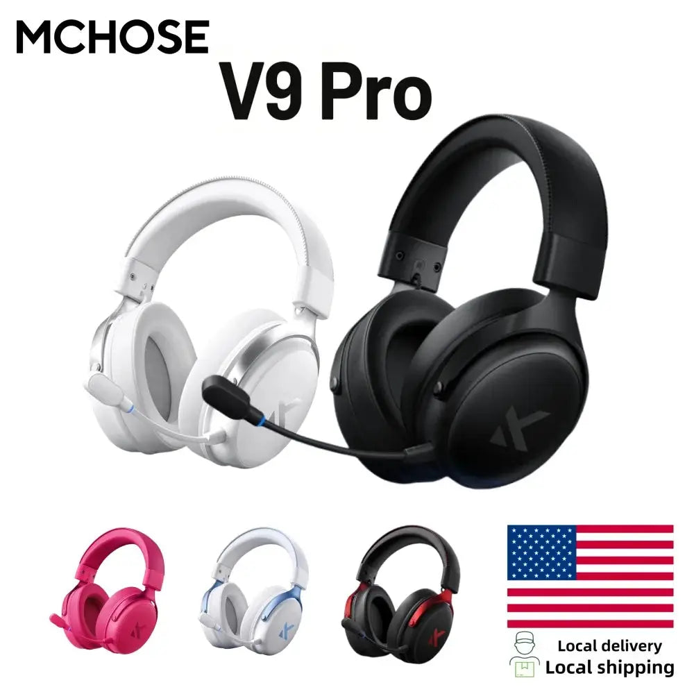 MCHOSE V9 Pro wireless gaming headset by Simples Market; 5 color options: black, white, pink, blue/white, red/black