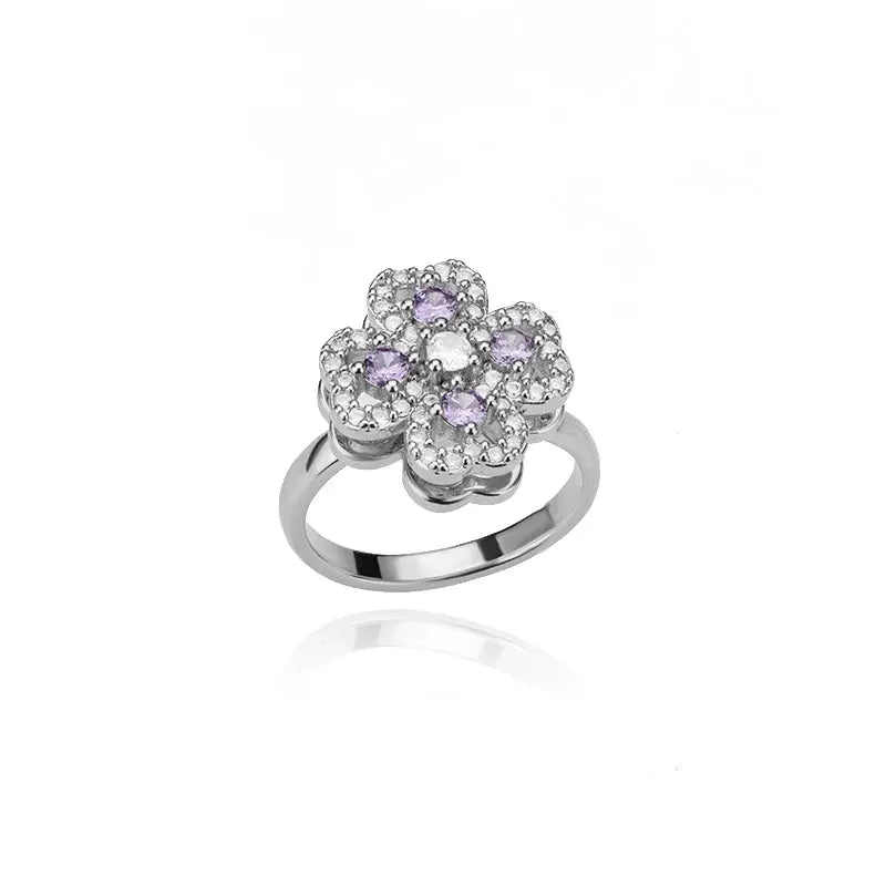 Spinner Zircon Heart Four Leaf Clover Ring For Women Stainless Steel Anti Stress Fidget Jewelry Christmas Gift