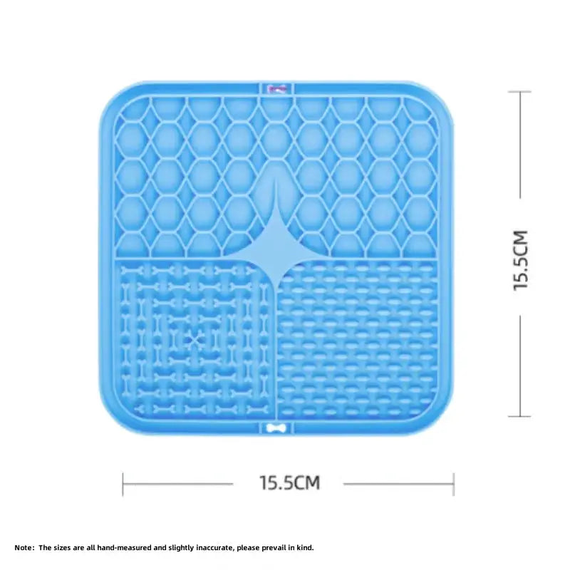 Pet lick silicone mat by Simples Market in blue for dogs with four textured sections for slow feeding