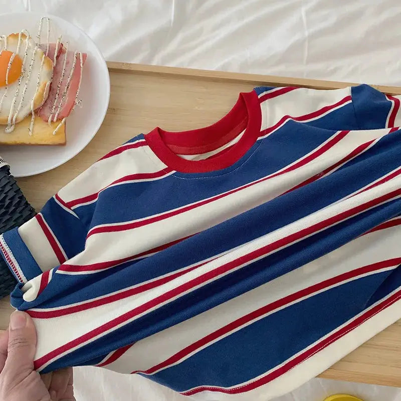Facejoyous Autumn Kids Clothing for Girls and Boys Striped Cotton Long Sleeve T Shirt Hoodie Top Ages 4 To 6Y