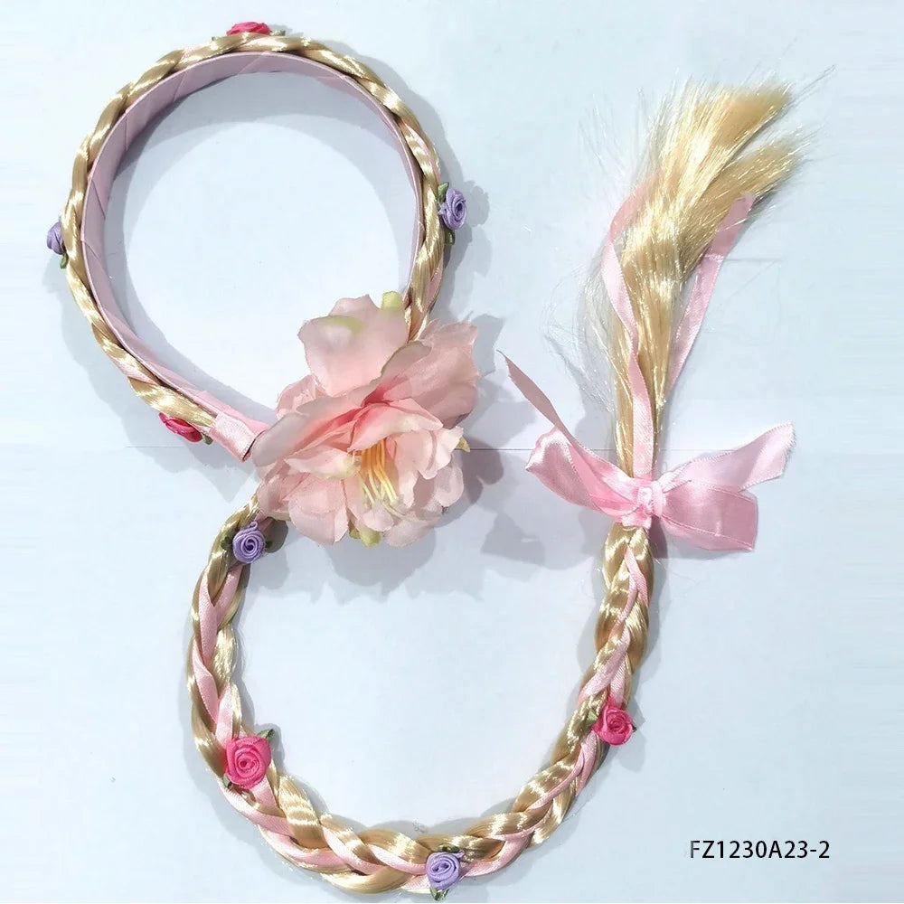 Simples Market Princess Rapunzel braided wig headband set with flower accents, 2-piece girls costume accessories