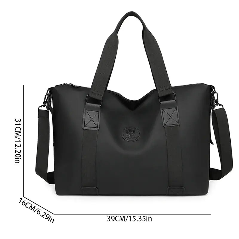 Simples Market black waterproof Oxford cloth travel duffel bag, large-capacity gym/fitness tote with detachable strap.