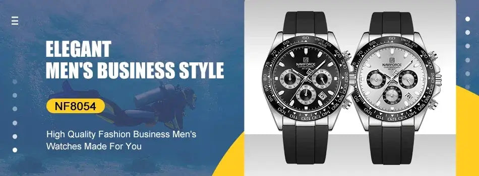 NAVIFORCE men's military watches, two black and silver chronograph wristwatches, 3ATM waterproof.
