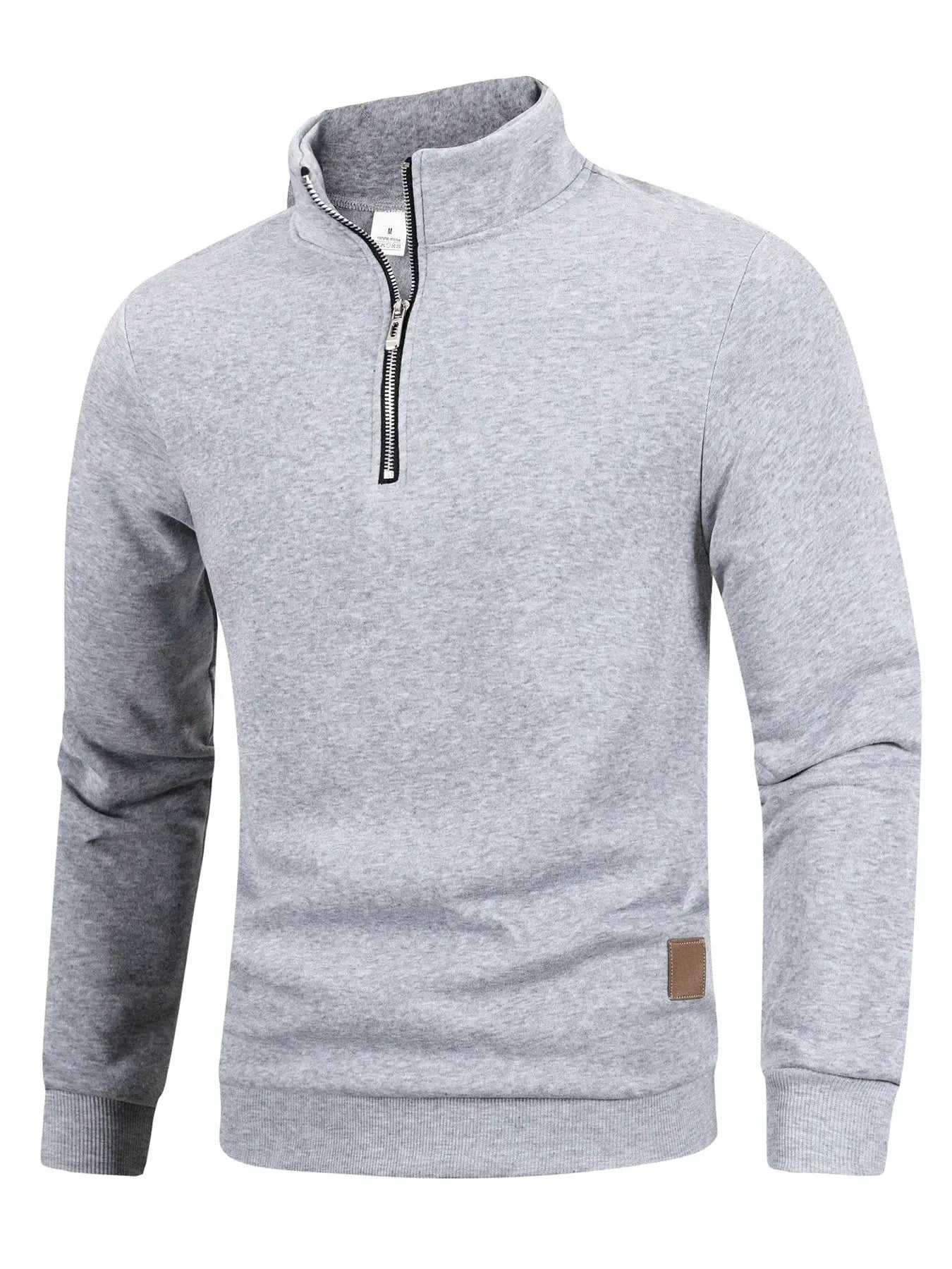 Simples Market zip-up men's grey pullover sweater with high collar, long sleeves