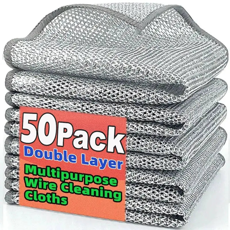 Wire cleaning cloths 50-pack, double-layer silver microfiber with built-in sponge Simples Market