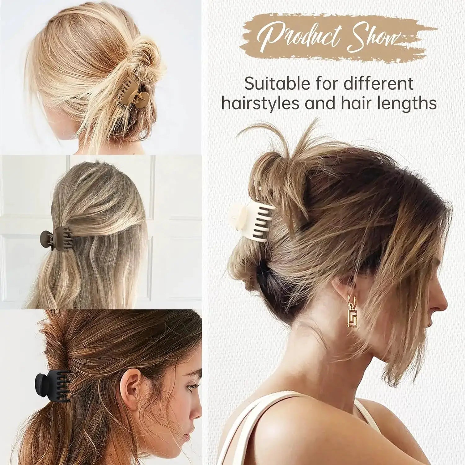 GlamGrip Small Hair Claw Clips For Women With Double Row Teeth For Secure Hold On Thin To Medium Hair