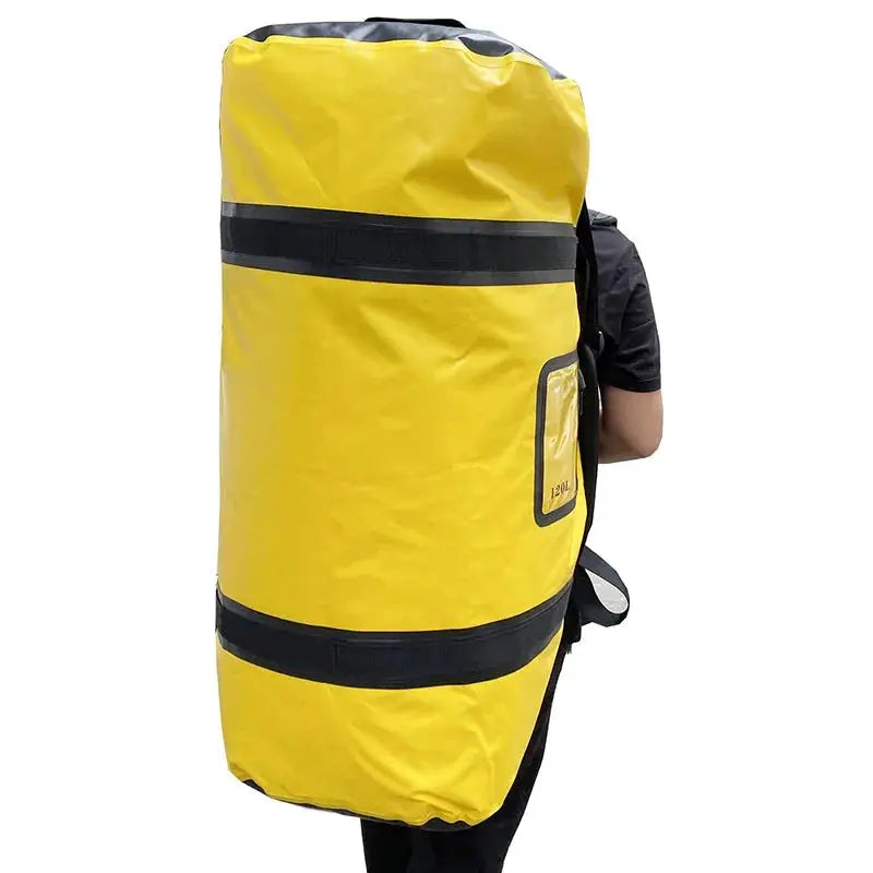 Waterproof duffle bag, yellow, 40L-120L capacity with roll-top closure and black straps