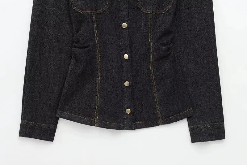 Mujer 2025 Denim Pants Set Button Up Shirt High Waist Trousers
