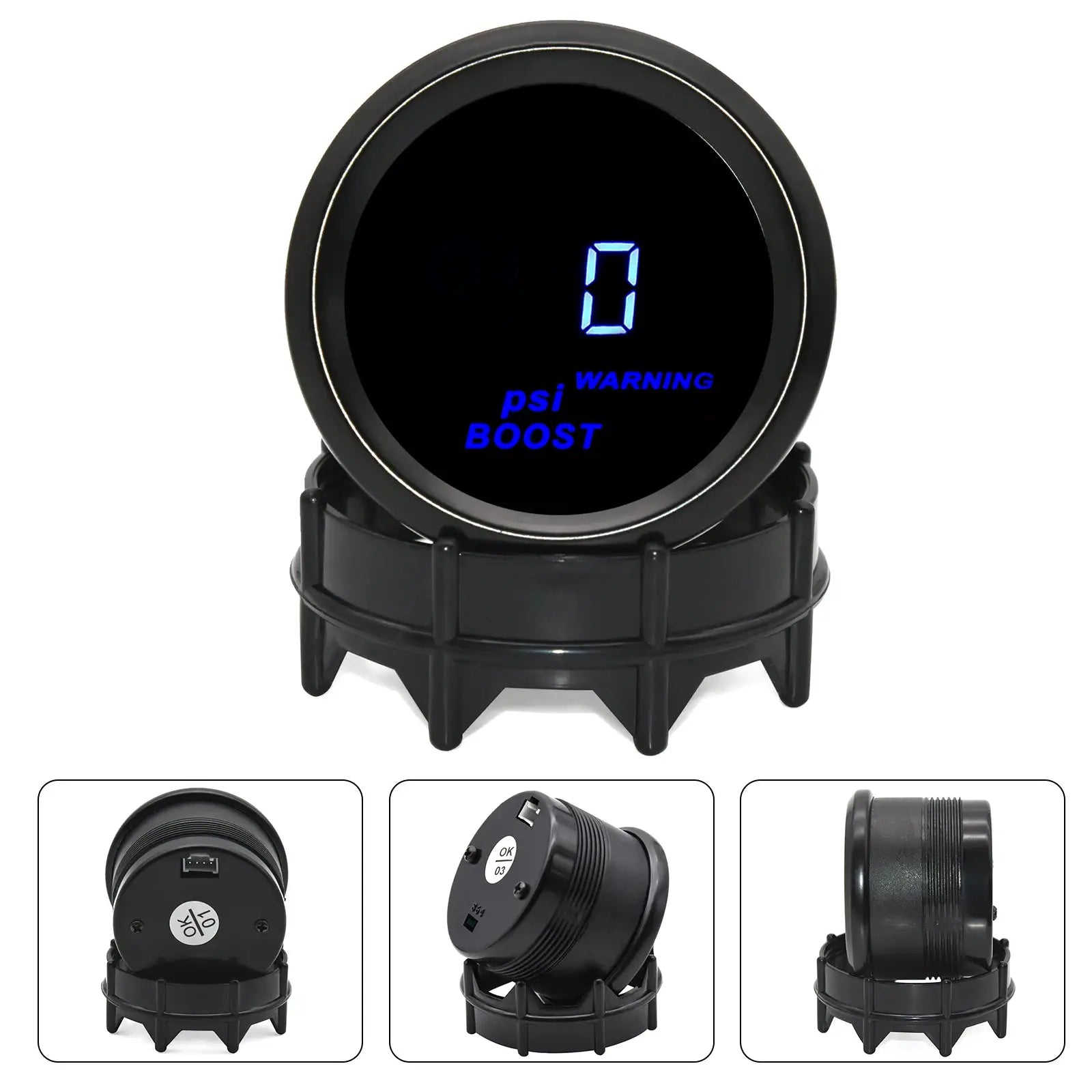 Universal 52mm digital display gauge with blue LED readout, 12V, for oil pressure, water temp, voltmeter, tachometer and turbo boost