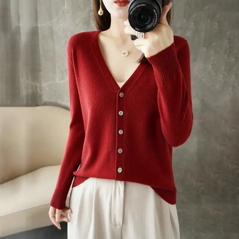 Zhi D035 V Neck Loose Knit Cardigan For Women Warmth And Daily Comfort For Autumn And Winter