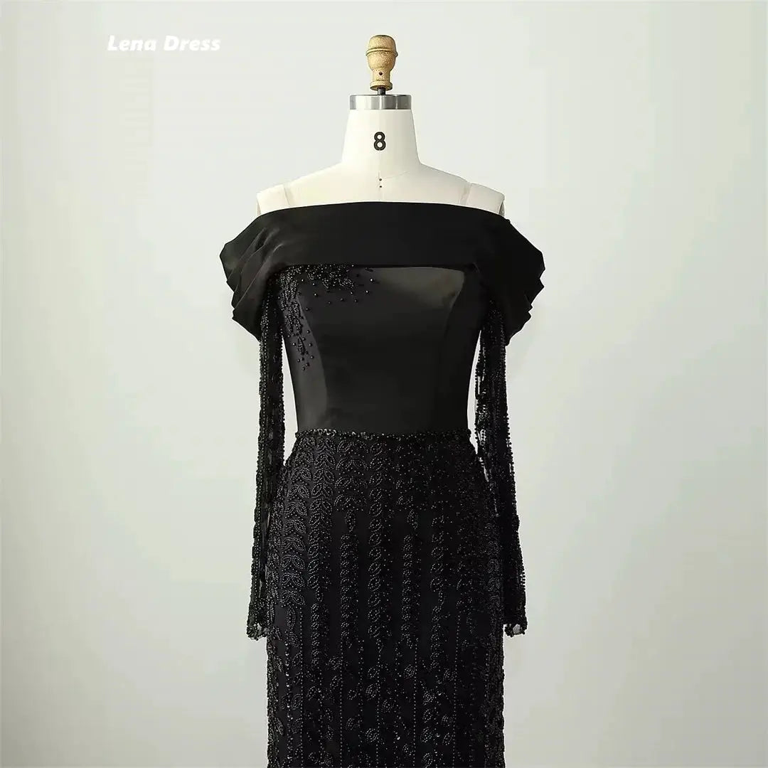 Lena Luxurious Black Mermaid Evening Dress With Lace Prom Gown