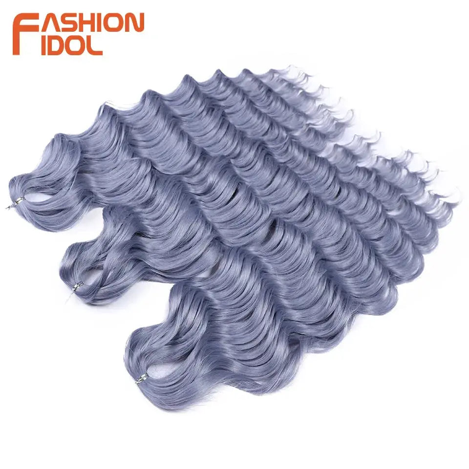 Anna Hair synthetic loose deep wave braiding extensions, lavender-ombre blue, 24 inch, Fashion Idol bundles